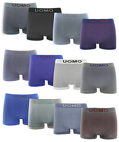 Channo Calzoncillos Boxers de Licra para Hombre, Sin Costuras, Diseño Rayado - Pack de 12, Rayas, 3XL
