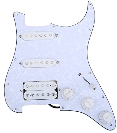 Musiclily HSS Prewired Loaded Pickguard ST Gitarren Vorverdrahtetes Schlagbrett mit Single Coil Humbucker Tonabnehmer Set für Fender USA/Mexican Stratocaster Squier E-Gitarre, 4 lagig White Pearl