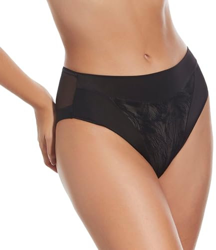Selene, Braga de Mujer Cintura Alta Ligeramente Contenedora, Braguita Efecto Moldeador con Transparencias, Colección Violeta, Color Negro, Talla 52