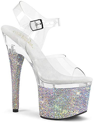 Pleaser Damen ESTEEM-708DM Plateau High Heels Sandalette Silber 35 EU