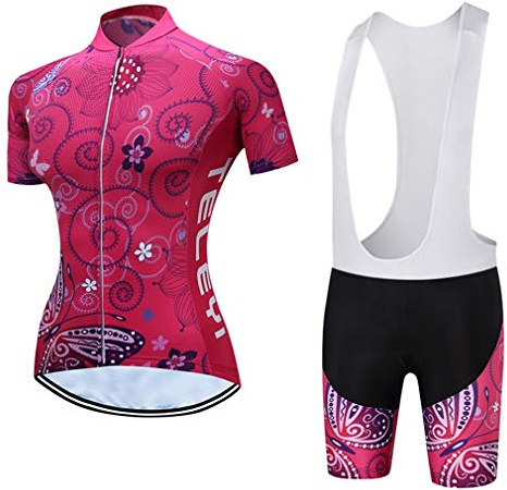 Sommer-Fahrradtrikot-Set für Damen, Fahrradbekleidung, Mountainbike, Uniform, Rennradbekleidung, Lätzchen Team Pink, M