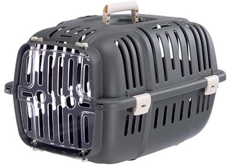 Ferplast Caisse de Transport Chat, Panier Transport pour Chiens Petits jusqu'à 5 Kg, Porte Transparente Antichoc, Fentes d'aération, 32 x 47 x h 29 cm, Gris