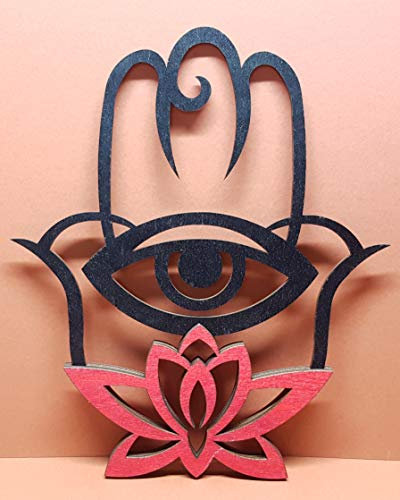 Hamsa - die Hand der Fatima Schutzsymbol aus Holz - rot/schwarz