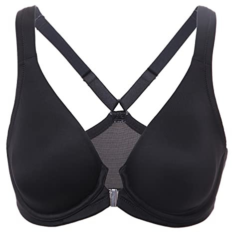 DELIMIRA Women's Front Fastening Bras Seamless Unlined Racer Back Plus Size Underwired Plunge Bra Black 42G