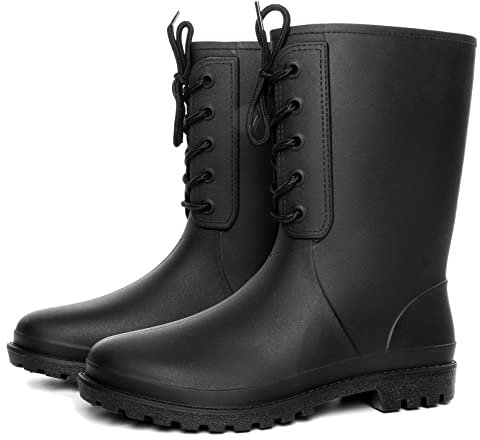GURGER Stivali Gomma Donna Pioggia Impermeabile Alti Wellington Boots Giardino Stivaletti Rain Boot Nero Taglia 39