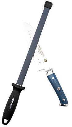 Met Lux 43,2 cm x 4,6 cm Messer-Honstange, 1 Nylon-Griff Wetzstahl – stoßdämpfend, gerillt, schwarze Keramik-Messerschärferstange, für Küche – Restauranware