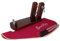 BRICOMIRAS - Jamonero Rioja Home | Incluye: Cuchillo, Chaira, Funda Cubrejamón | Madera de Pino, Acero Cromado | Base Antideslizante, Nogal, Burdeos
