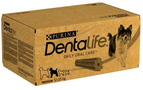 Purina Dentalife Daily Oral Care Medium, Snack Dental, premio para perros medianos , 2 packs de 42 sticks - 84 sticks