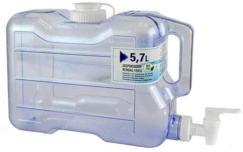 Acan Tradineur - Dispensador de Agua Reutilizable de plástico, Botella con Grifo y Asas, Recipiente para Servir Bebidas frías, refrescos, frigorífico, Nevera (5,7 litros)