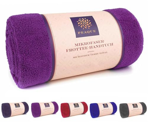 PEAQUE Mikrofaser-Handtuch mit Frottee-Struktur - 1er & 2er Set - Antibakteriell Weich Leicht Saugstark Schnelltrocknend (Violett, 50x100 cm (2 Stück))