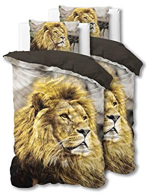 Sleeptime Bettwäsche 4teilig 135cm x 200cm 4teilig - Lion - weich & bügelfrei Bettbezüge mit Reißverschluss - Bettwäsche Set mit 2 Kissenbezüge 80cm x 80cm