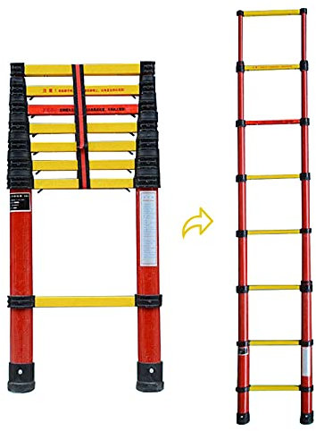 YANYUESHOP 10ft/13ft/16ft Glasfaser-Teleskopleiter,rote Isolierung,Hochleistungs-Klappauszugsleiter,Haushaltstägliche Reparatur der zusammenklappbaren Dachleiter (Size : 4m/13.1ft)