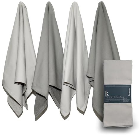 KOHDA LIVING Premium Silver Infused Küchentücher – 100% Bio-Baumwolle Geschirrtücher – geruchskontrollierte Geschirrtücher (4 Stück) saugfähige Küchenhandtücher grau
