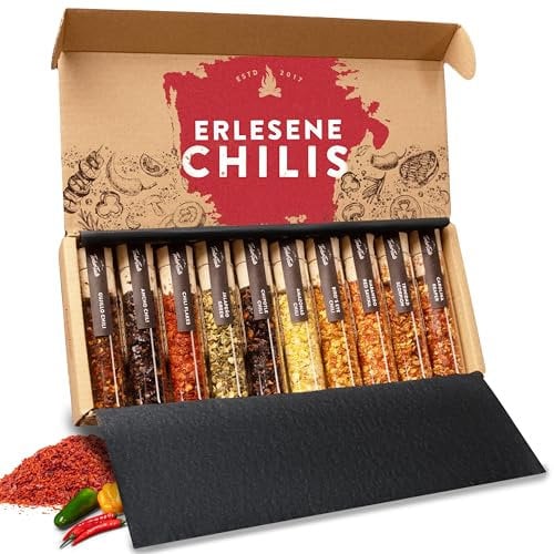 Chili Grillgewürze Geschenkset Chilli Geschenke für Männer & Frauen (10er Set Chiliflocken bis 1.200.000 SCOVIELLE] | Perfekt für hot Chilli Sauce, scharfe Soße, Grillmarinaden oder Grillsoßen