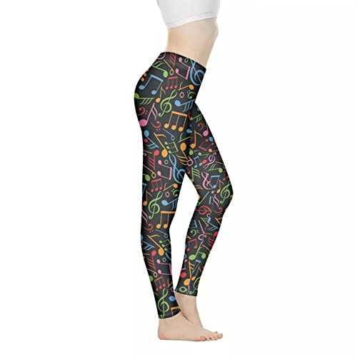 Kuiaobaty Yoga-Leggings für Mädchen, Laufhose, Marienkäfer, Spinnennetz, Kuh-Druck, Sporthose, dehnbare Strumpfhose, Fitness-Hose, Musiknotizen, 34 W