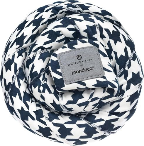 manduca Sling - Babytragetuch - Elastische Babytrage für Neugeborene von der Geburt bis zu 15 kg - Bio-Baumwolle - GOTS zertifiziert,Pepita Navy