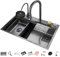 Lavello da Cucina A Vasca 304 Lavello da Cucina in Acciaio Inossidabile Singolo Lavandino A Cascata Bar Multifunzione Fatto A Mano con Rubinetto Estraibile E Componenti di Drenaggio (Color : Black-c