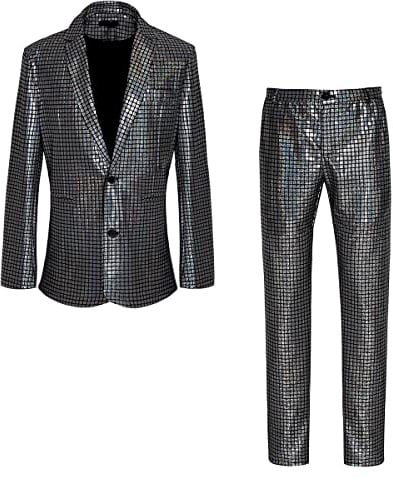 Herren 70er Jahre Disco Anzug Set mit Metall Pailletten Jacke und Hose