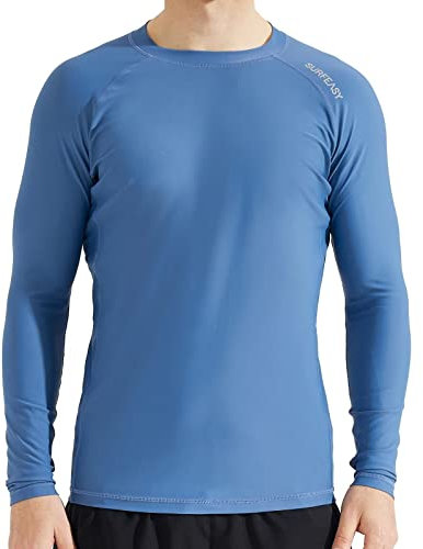 SURFEASY Rashguard Herren Langarm UPF 50+ Schwimmshirts Atmungsaktiv Surfen Angeln Wandern UV-Schutz Langarmshirt (Grau Blau, XL)