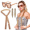 LaVenty Golden Party Outfit mit Disco Ball Ohrringe, Halskette, Sonnenbrille und Party Accessoires für Frauen - Festival und Club Outfit