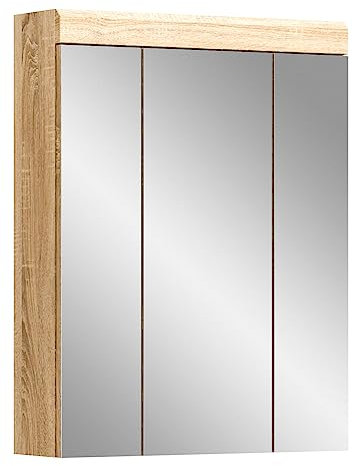 xonox.home Badezimmer Lambada X06F1725 Spiegelschrank in Sonoma Eiche hell Nb.(Korpus) ca.60x77x21 cm mit großer Spiegelfläche