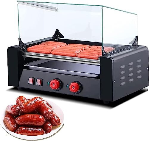 Hot Dog Machine Asador Automático De Salchichas, Calentador De Perritos Calientes con Encimera De Acero Inoxidable, Capacidad For 18 Perritos Calientes, 7 Rodillos con Cubierta Control De Temperatura