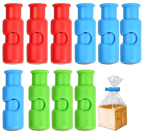 Reusable Bread & Food Bag Clips - Easy Squeeze & Lock, Collection Set of 10, 3 Colors