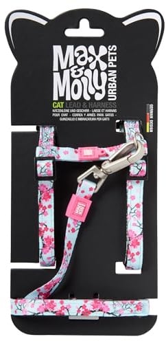 Max and Molly Verstellbares Katzengeschirr und Leine, Set – ausbruchsicheres Katzengeschirr mit Leine für Spaziergänge und Erkundungen im Freien – Tropisches Design (Kirschblüte)