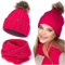 HEYO Damen Set Mütze Weiche Wintermütze mit Kunststoffbommel Leicht Winterschal Schal Halswärmer Bommelmütze Beanie Strickmütze gefüttert Winterset Damenschal (Rot)