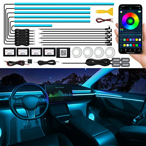 TWETIZ Acrylic Interior Car LED Strip Light with Wireless APP, RGB 22 in 1 with 175 inches 593 LEDs Fiber Optic Ambient Lighting Kits, 16 Million Colors Sound Active Function Car Neon Lights