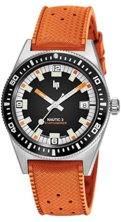 Lip Nautic 3 – Scaphandrier – Automatik 39 mm, Schwarz , Riemen