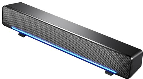Soundbar Illuminated PC, USB Bluetooth5.3 Speaker with 3D Stereo, Black | Mini Speakers with RGB Light for Computer, Laptop, USB Tablet, Monitor, TV