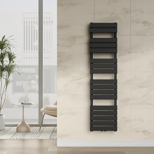 [neu.haus] Handtuchheizkörper Voss Badheizkörper Handtuchwärmer Handtuchtrockner mit Warmwasser Heizgerät mit Lamellen Mittelanschluss Wandmontage 160x40cm Schwarz