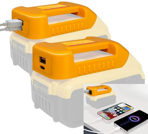 2Packs USB Ladegerät Adapter für Dewalt 20V 60V Batterie, Akku Halterung mit USB-A&USB-C 2.1A Schnellladung Mobile Ladegerät-Adapter