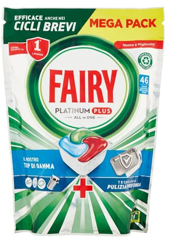 Fairy Pastiglie Lavastoviglie Platinum Plus Pulizia Profonda, Detersivo Piatti Erbe 46 Capsule, 714g
