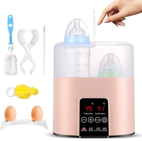 Bizcasa Chauffe-biberon, Chauffe Biberon Électrique Rapide 4 en 1 pour Lait Maternel ou Formule, Chauffe-Biberon avec Écran LCD et Contrôle de la Température (Rose)