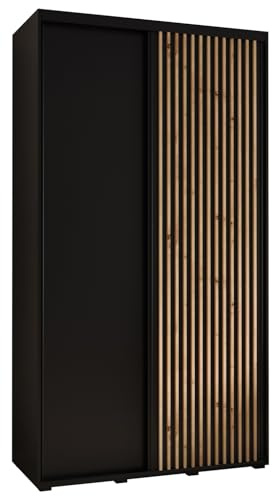 MEBLE KRYSPOL Sapporo 1 Moderner Schrank mit Zwei Schiebetüren mit Stange, Regale - Aufbewahrungsschrank für Schlafzimmer, Wohnzimmer - 205,2x140x45 cm - Schwarz Schwarz Artisan