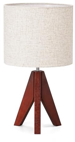 EDISHINE 36cm Bedside Lamp, Burgundy Tripod Table Lamp with Grey Linen Lampshade, ON/Off Switch, Desk Lamp for Living Room Bedroom, E27 Base, 2700K LED Bulb Included