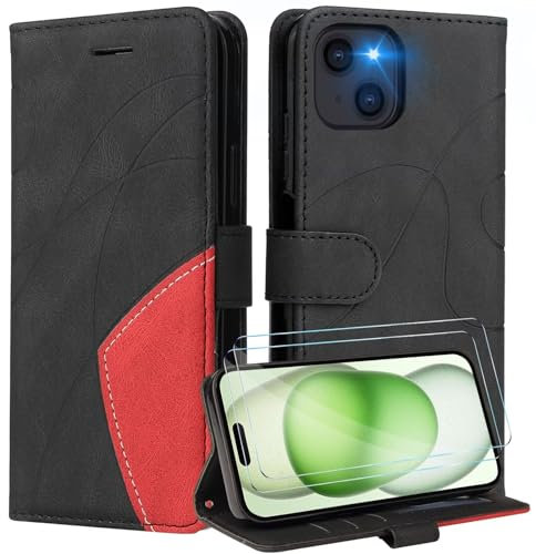 Beajew Hülle für iPhone 5/5S/iPhone SE 2016 mit Panzerglas Schutzfolie,Leder Flip Wallet Schutzhülle Tasche Handyhülle für iPhone 5/5S/iPhone SE 2016 Produkt Hülle (Schwarz)