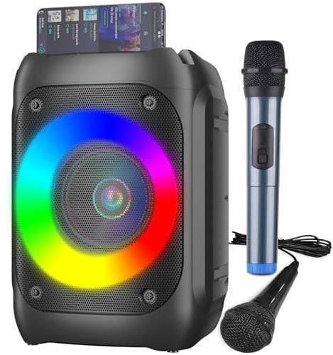 Ankuka Karaoke con 2 Microfoni Karaoke Professionale Completo con 1 Microfono Wireless & 1 Microfono con Cavo Cassa Karaoke Potatile PA Sistema e Luce LED, Supporta Bluetooth/TF/USB/AUX/FM/TWS