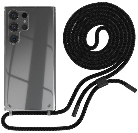 EAZY CASE - Handykette kompatibel mit Galaxy S24 Ultra - dünne Handyhülle für Galaxy S24 Ultra Hülle mit Band als Fallschutz Kette zum Umhängen transparente Hülle Silikon in Schwarz