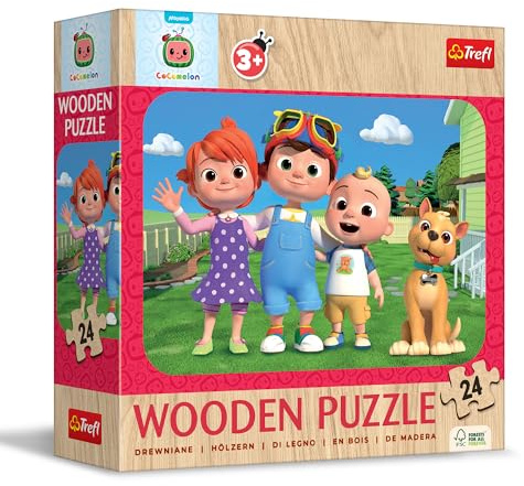 Trefl - Holzpuzzle: Cocomelon, Lustiger Cocomelon - 24 Elemente, Wooden Puzzle, gerundete Kanten, Dekoratives Muster auf der Rückseite, für Kinder ab 3 Jahren