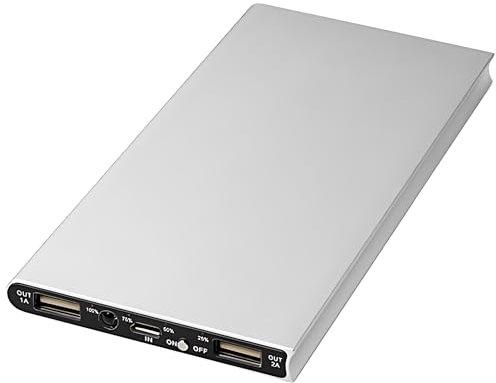 AZENCIA Batteria esterna in alluminio, 8000 mAh, Powerbank sottile e durevole con indicatore LED, cavo USB