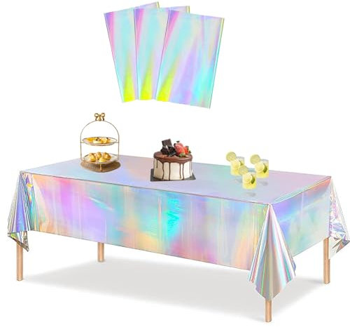 ZYNERY 3 Stück Bunt Plastik Tischdecke, 137 x 274 cm Tischdecke Geburtstag, Party Tischdecke, Glitzer Tischdecke, Wasserdicht Tischdecke, für Geburtstag, Hochzeit, Party