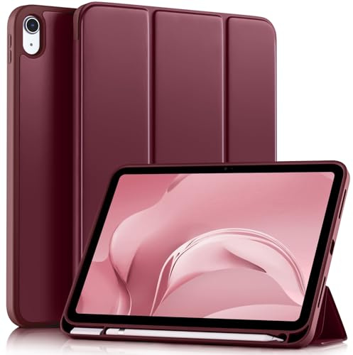 Akkerds for iPad A16 10th Generation Case 11 Inch 10.9 2025 2022 | for iPad 11th Generation Case with Pencil Holder, Slim Trifold Stand Protective Cover with Soft TPU Back, Wine Red