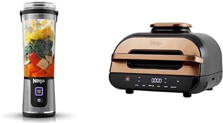 Ninja Blast Blender portable, 530 ml, mini blender sans fil puissant, rechargeable, BC151EUBK + Ninja Foodi MAX Health Grill & Air Fryer, 6-en-1, 3,8L, Exclusivité Amazon AG551EUCP