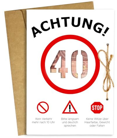 WenmthG Lustige Geburtstagskarte 40. mit Umschlag - Geldgeschenk 40. Geburtstag für Frau, Mann - Geschenke zum 40 geburtstag Frau Mann