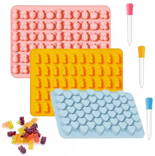 Molde De 3PCS Golosinas y Gominolas con 3 Pipetas - Pequeños Moldes Reutilizables para Caramelos y Gelatina
