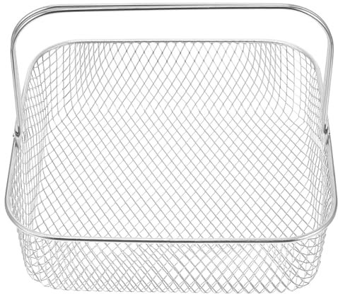 Amosfun Metallkorb Mit Henkel Für Heißluftfritteuse 20.5X20.5X6.5 Cm - Edelstahl Frittierkorb Zubehör Für Airfryer Zur Zubereitung Knuspriger Und Gesunder Speisen