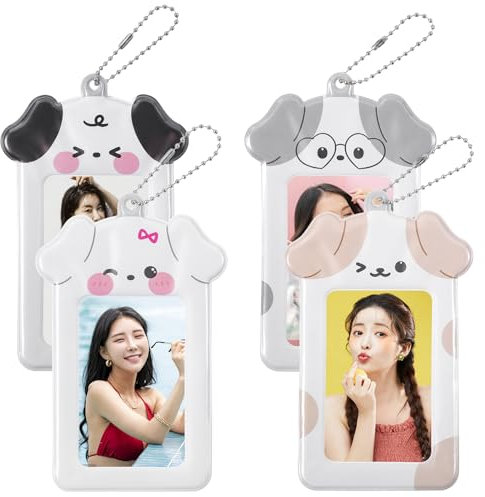 Yuanchu 4 Stück Kpop Photocard Holder,Niedliche Fotokartenhalter mit Anhänger Kette Kawaii Bilderrahmen Card Sleeves Ausweiskartenhalter 3 Inch Fotohüllen ID Kartenhülle Bus Card Holder